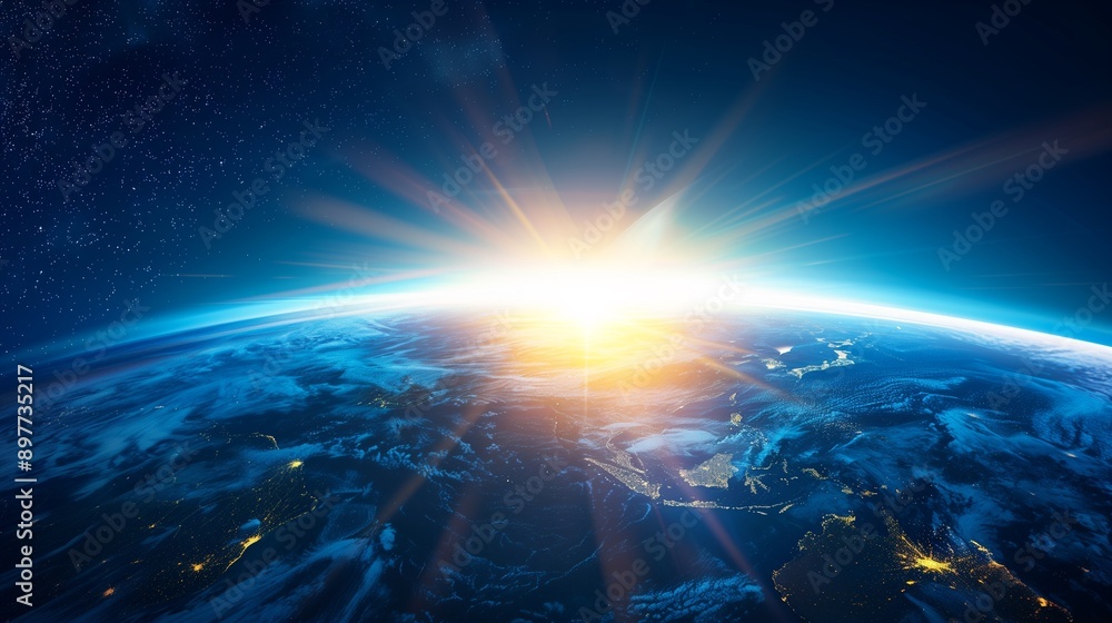 Blue sunrise view of earth from space. Blue sunrise view of earth from space.