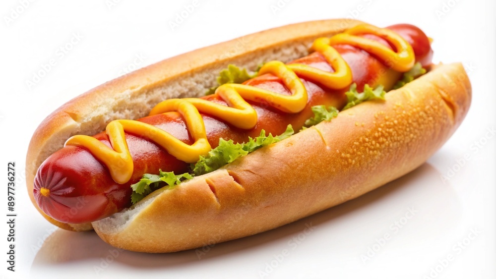 Delicious hot dog with ketchup and mustard, isolated on white background Delicious hot dog with ketchup and mustard, isolated on white background