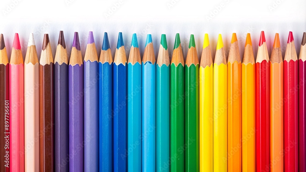Wave of colorful wooden pencils in a row isolated on white background, panoramic background, back to school web banner concept Wave of colorful wooden pencils in a row isolated on white background, panoramic background, back to school web banner concept
