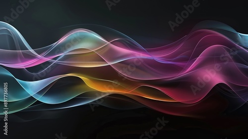 Abstract and dynamic composition with colorful wavy lines flowing on a black background