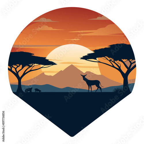 Safari Serenity T-Shirt Design Majestic African Savannah Vector Illustration photo