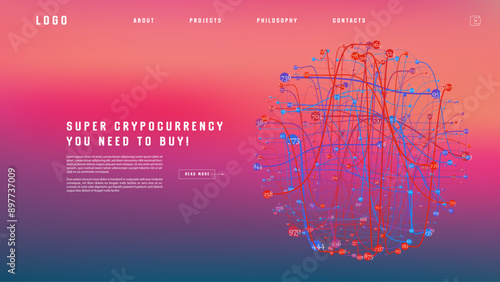 Landing page abstract design with big data. Template for website or app.