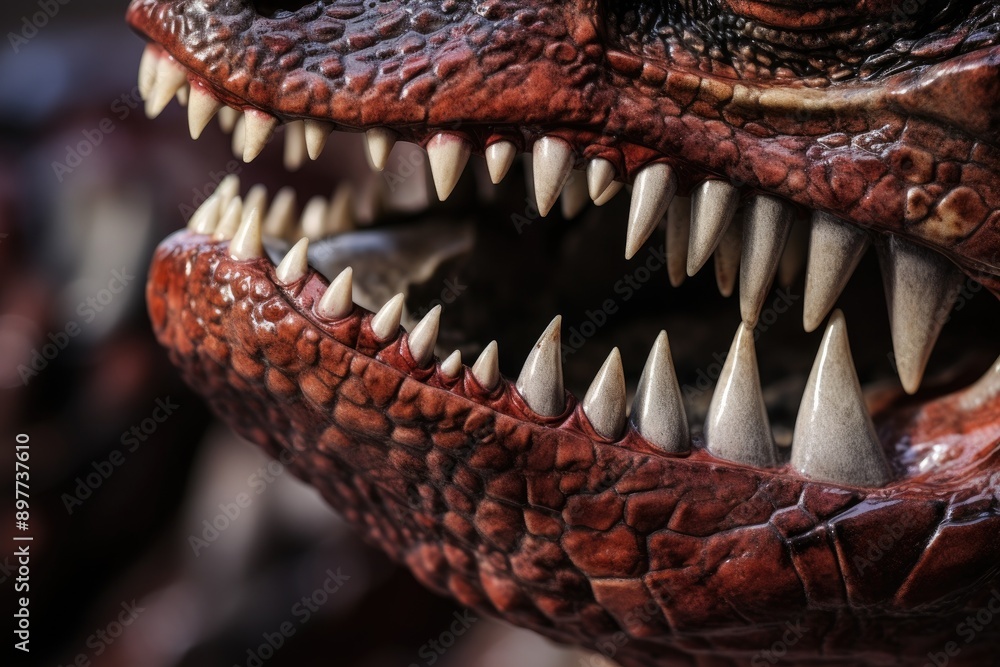detailed close-up of the serrated teeth of a Carcharodontosaurus detailed close-up of the serrated teeth of a Carcharodontosaurus