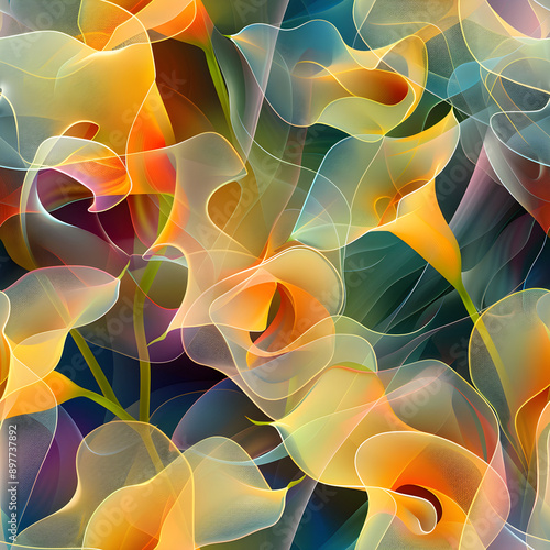 Abstract pattern of colorful calla lilies flowing in the wind