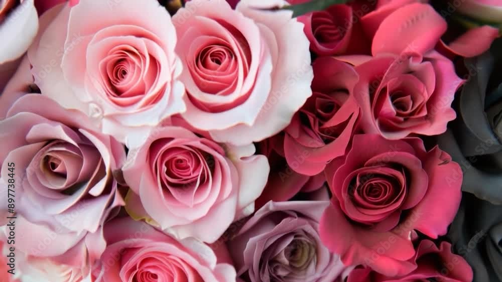 Detailed close-up of vibrant pink and red roses in full bloom, elegantly arranged to showcase their beauty and color gradient. Ideal for romantic and floral themes Detailed close-up of vibrant pink and red roses in full bloom, elegantly arranged to showcase their beauty and color gradient. Ideal for romantic and floral themes