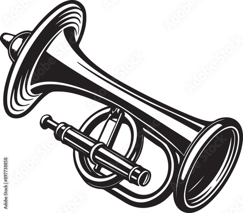 bugle musical instrument with a white background