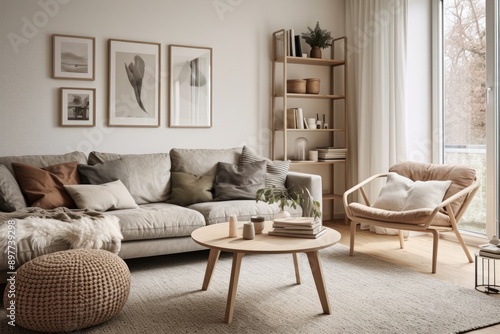 a living room with a couch and a coffee table