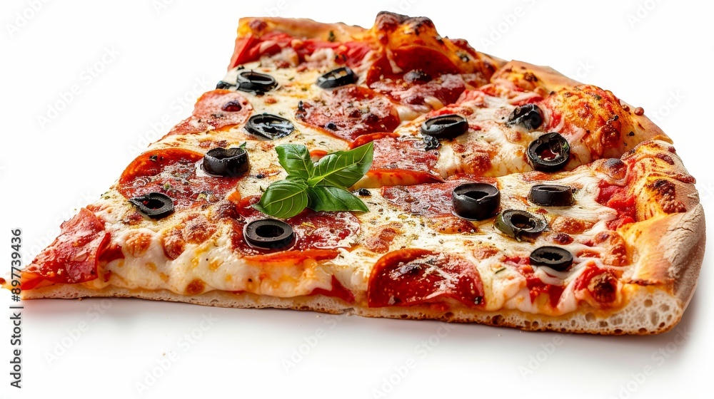A delicious pizza slice on a isolated background A delicious pizza slice on a isolated background