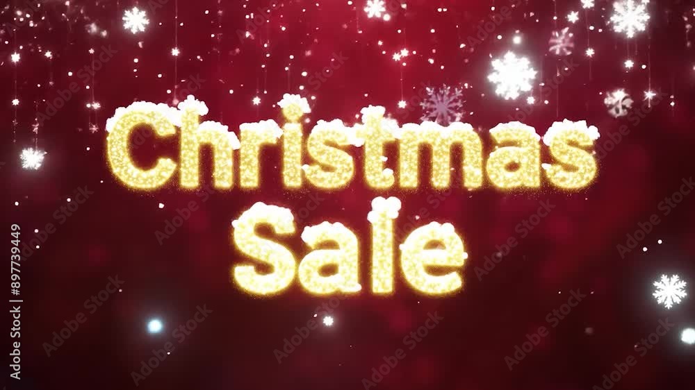 Golden christmas sale text with shimmering effect and falling snowflakes on red background. Perfect for holiday promotions and festive advertisements Golden christmas sale text with shimmering effect and falling snowflakes on red background. Perfect for holiday promotions and festive advertisements