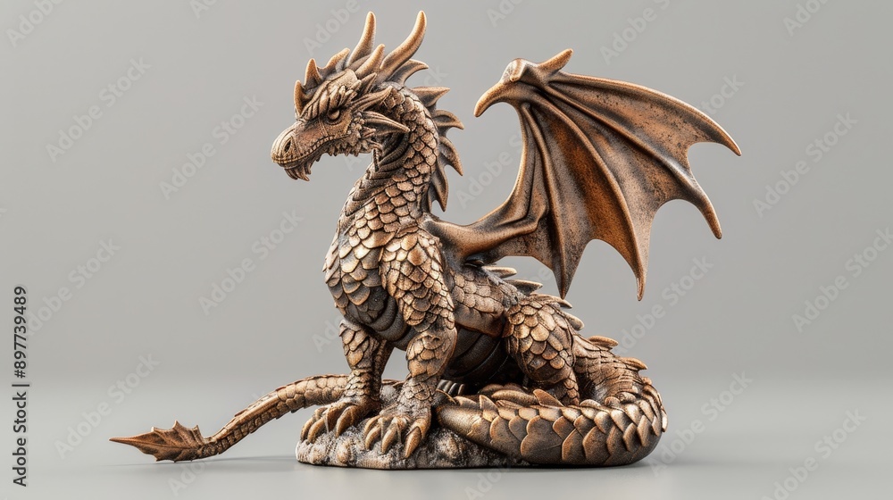 A detailed dragon figurine on an isolated background A detailed dragon figurine on an isolated background