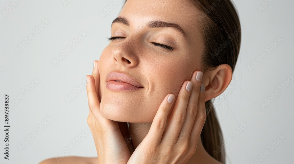 Skincare, dermatology, or lady grooming in a studio. Girl with expensive cosmetics, natural beauty, or wellbeing with a glow or smile Skincare, dermatology, or lady grooming in a studio. Girl with expensive cosmetics, natural beauty, or wellbeing with a glow or smile