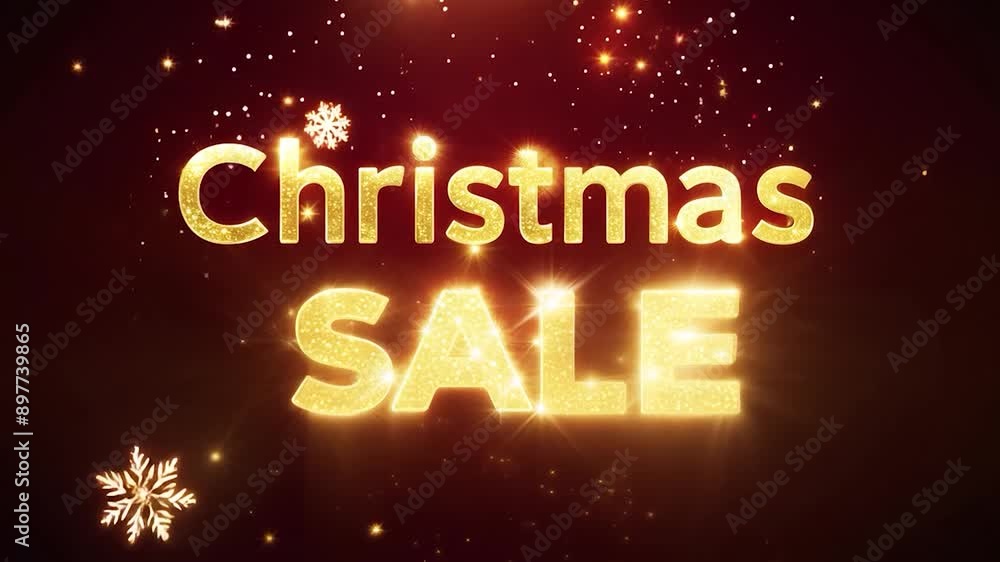 Golden sale and christmas text with falling snowflakes on a vibrant red background. Perfect for festive holiday promotions and advertisements. Ideal for seasonal marketing campaigns Golden sale and christmas text with falling snowflakes on a vibrant red background. Perfect for festive holiday promotions and advertisements. Ideal for seasonal marketing campaigns