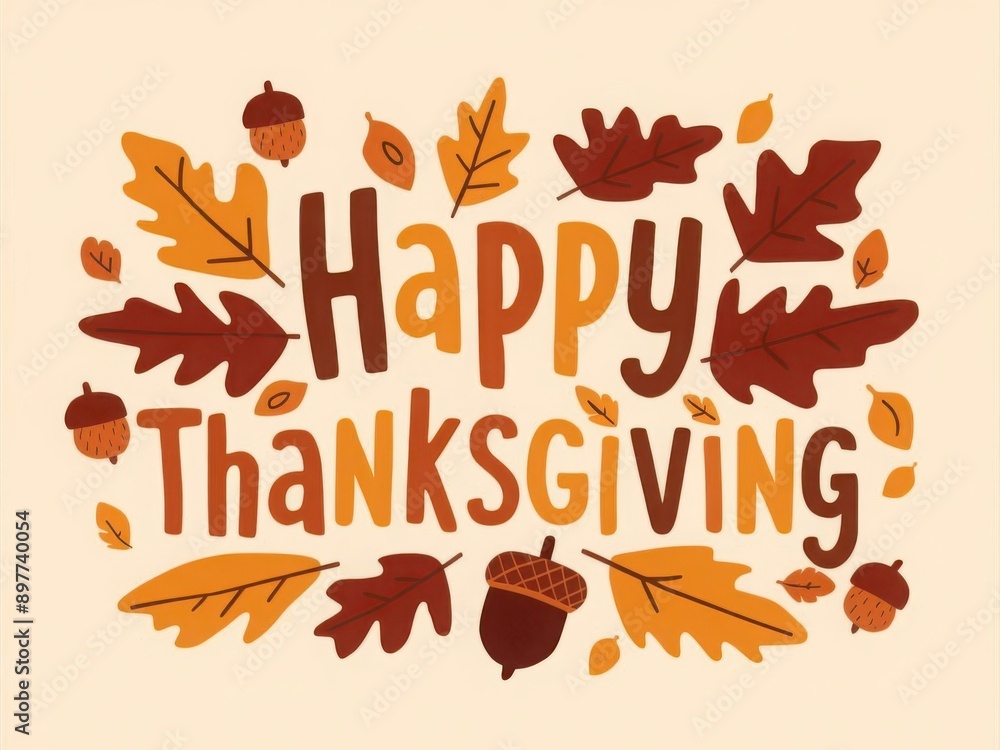 Fototapeta premium Happy thanksgiving day background with lettering and illustrations. 