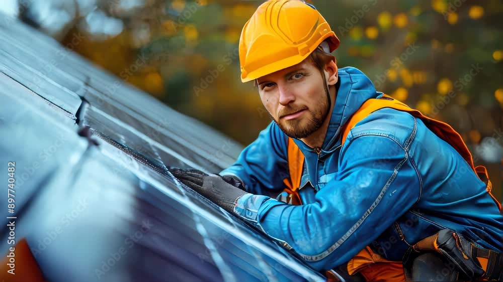 A male worker specialist engineer installs a solar panel to generate alternative environmentally friendly green energy A male worker specialist engineer installs a solar panel to generate alternative environmentally friendly green energy