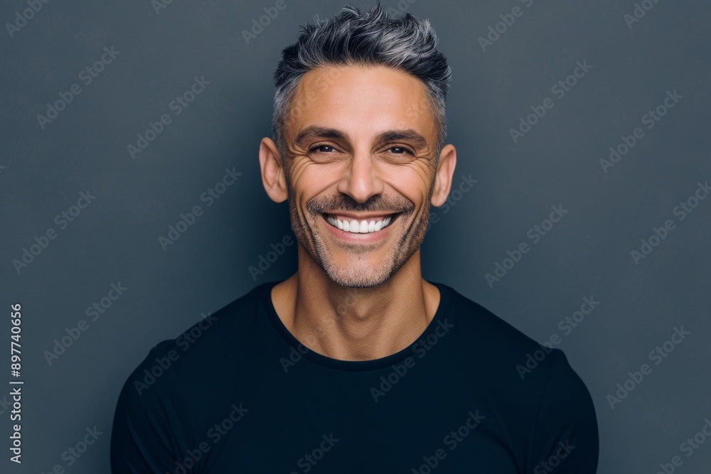 Naklejka premium Mocked portrait of mature man with smile, space, and trust in Australia. Marketing, mock-up backdrop, happy face, headshot, confident guy, male model, relax with happiness, isolated on a background