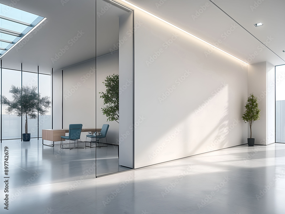 Fototapeta premium Interior of contempotary modern office. Minimalistic corporate design.