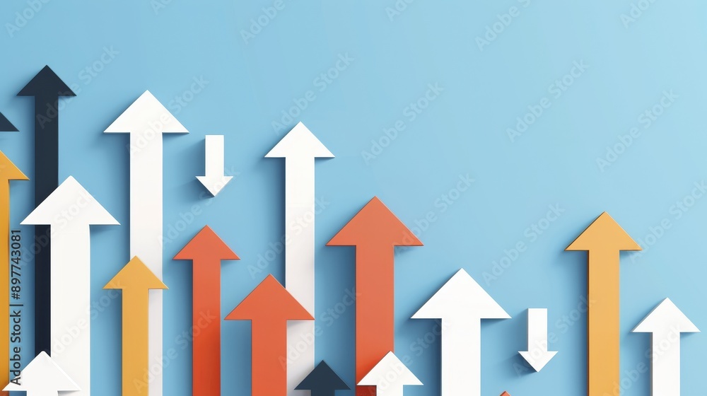 An infographic with arrows of different sizes and colors pointing in various directions, showing market trends An infographic with arrows of different sizes and colors pointing in various directions, showing market trends