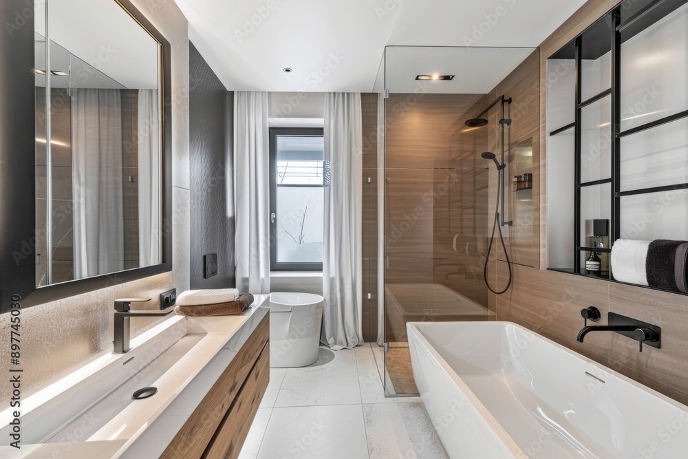 Bathroom interior in luxury house. Nobody inside. Bathroom interior in luxury house. Nobody inside.
