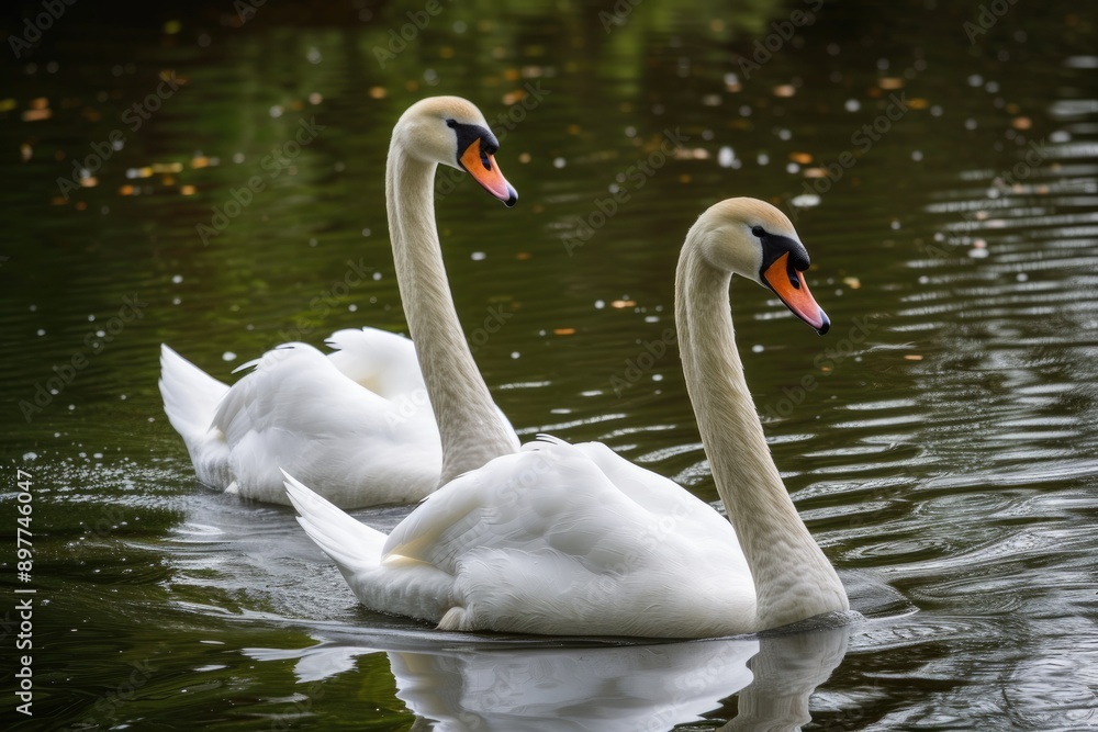 pair of swans gracefully gliding across a pond pair of swans gracefully gliding across a pond