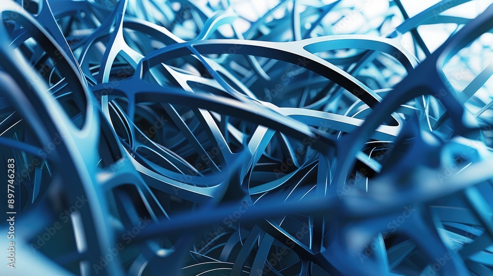 Abstract 3D rendering of intertwined shapes and lines, creating a sense of movement and depth. Abstract 3D rendering of intertwined shapes and lines, creating a sense of movement and depth.