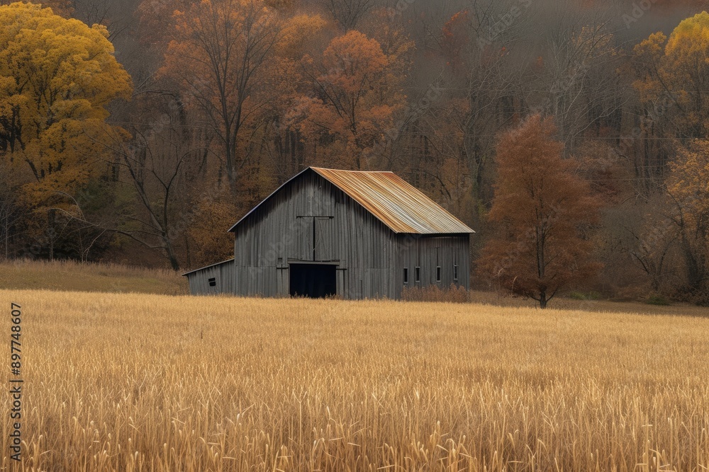 rustic barn in the midst of golden fields rustic barn in the midst of golden fields
