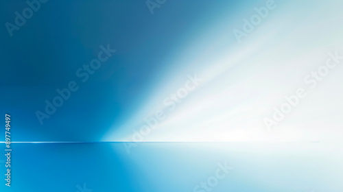 Illustration of a blue background with a white beam of light. Blue background with blur effect and soft volumetric lighting.