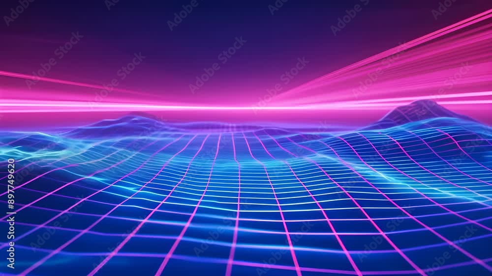 computergenerated futuristic landscape with neon lights and a grid backdrop computergenerated futuristic landscape with neon lights and a grid backdrop