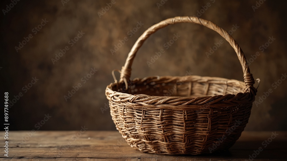 Basket made of wicker, craft concept, brown textured background. Basket made of wicker, craft concept, brown textured background.