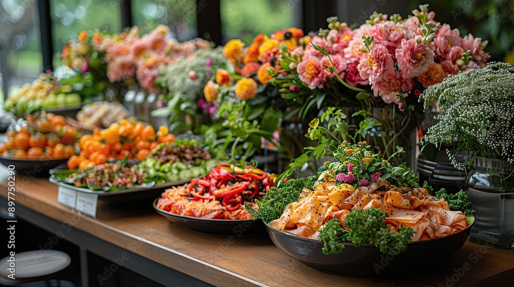 A Delicious Spread of Food and Flowers A Delicious Spread of Food and Flowers