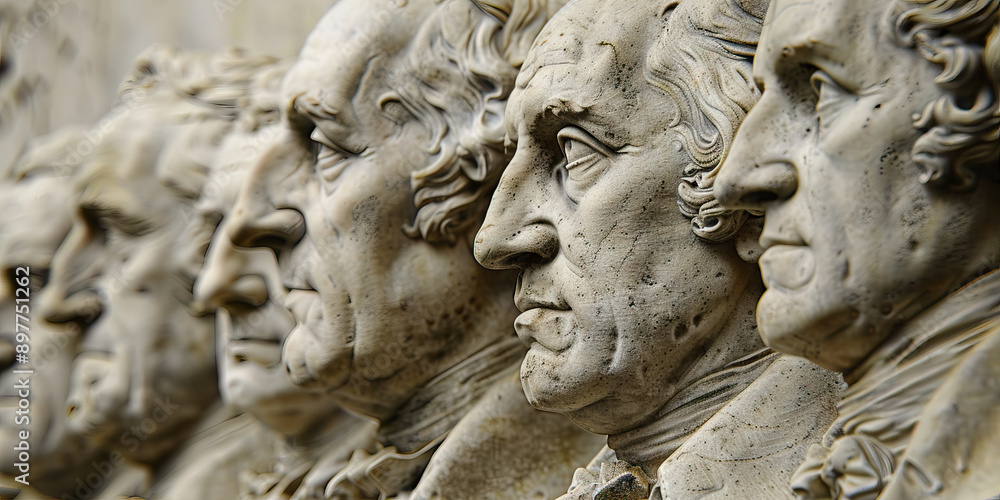 Guardians of the Constitution: Portraits of U.S. founding fathers adorn a solemn-looking marble wall Guardians of the Constitution: Portraits of U.S. founding fathers adorn a solemn-looking marble wall