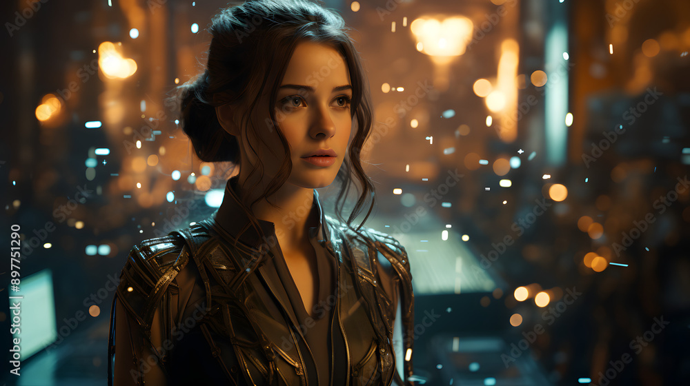 A young woman, possibly a warrior, stares off into the distance with a look of determination. A young woman, possibly a warrior, stares off into the distance with a look of determination.
