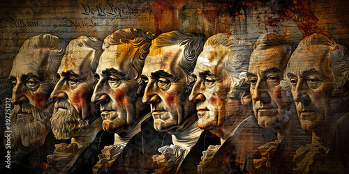 Guardians of the Constitution: Portraits of U.S. founding fathers adorn a solemn-looking marble wall