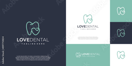 Minimalist dental logo with love symbol logo design, modern dental logo icon