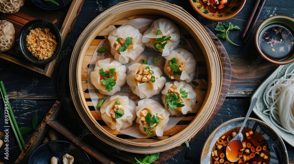 Indonesian steamed fish dumplings with peanut sauce Indonesian steamed fish dumplings with peanut sauce