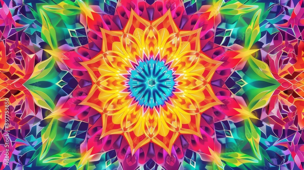 Vibrant geometric mandala design with bright colors, abstract art concept Vibrant geometric mandala design with bright colors, abstract art concept