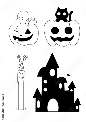 set of icons black and white halloween