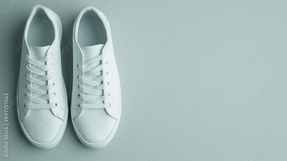 Clean and minimalistic photo of white sneakers on a plain background, fashion, casual Clean and minimalistic photo of white sneakers on a plain background, fashion, casual