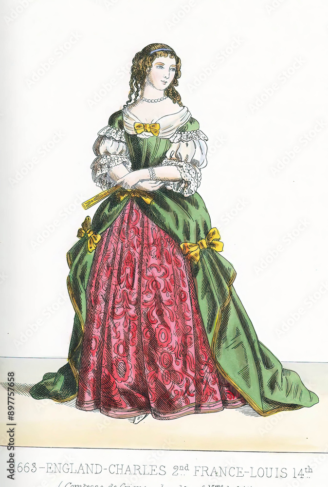 Elegant woman posing in historical costume from 1663 Elegant woman posing in historical costume from 1663