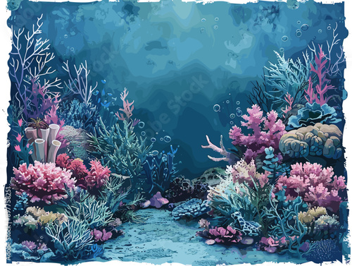 Underwater background with coral reef and fish. Vector illustration for your design.