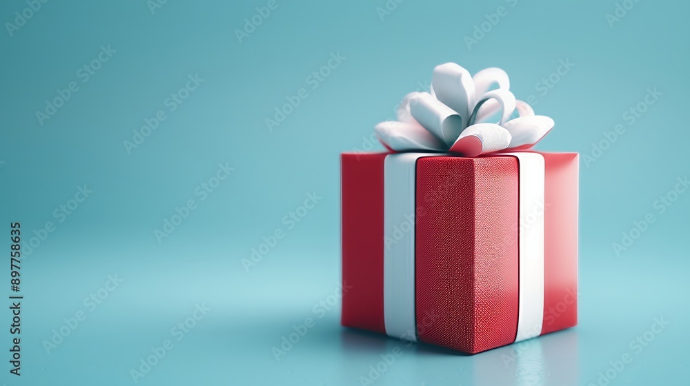 A Beautifully Wrapped Red Gift Box with a White Bow for Celebratory Occasions A Beautifully Wrapped Red Gift Box with a White Bow for Celebratory Occasions