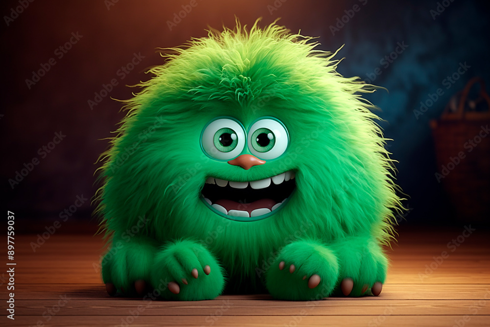 Imaginary friend funny fluffy round green baby monster Imaginary friend funny fluffy round green baby monster