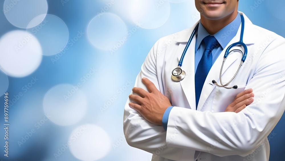 A doctor standing confidently with his arms crossed A doctor standing confidently with his arms crossed