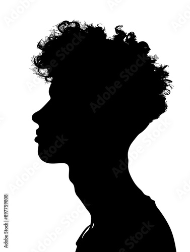Vector silhouette of a woman with curly hair on a white background