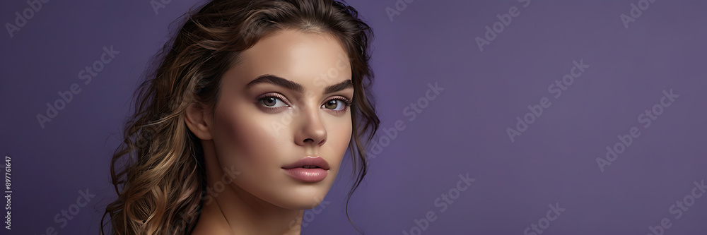 Obraz premium woman model stylish cosmetics beauty fashion purple background space for copy