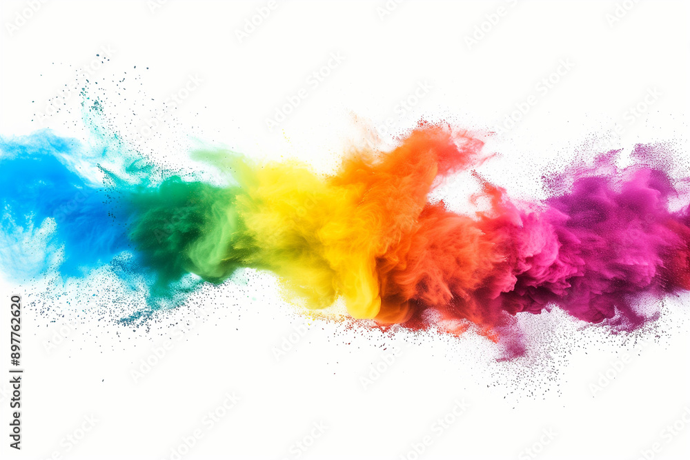 Fototapeta premium colorful rainbow holi paint color powder explosion isolated white wide panorama background