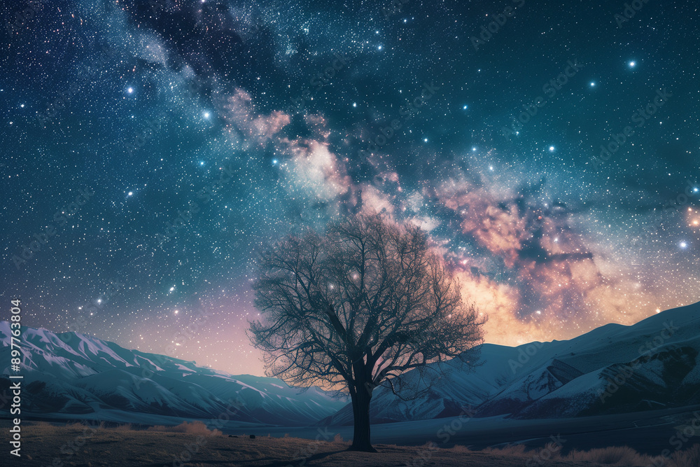 Naklejka premium Panorama milky way galaxy with stars and space dust in the universe