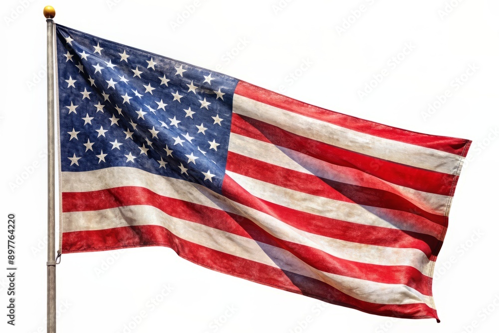 Obraz premium American flag isolated on white background, Veterans Day thank you, Memorial Day holiday background, 4th july day sale, usa flag background design for social media