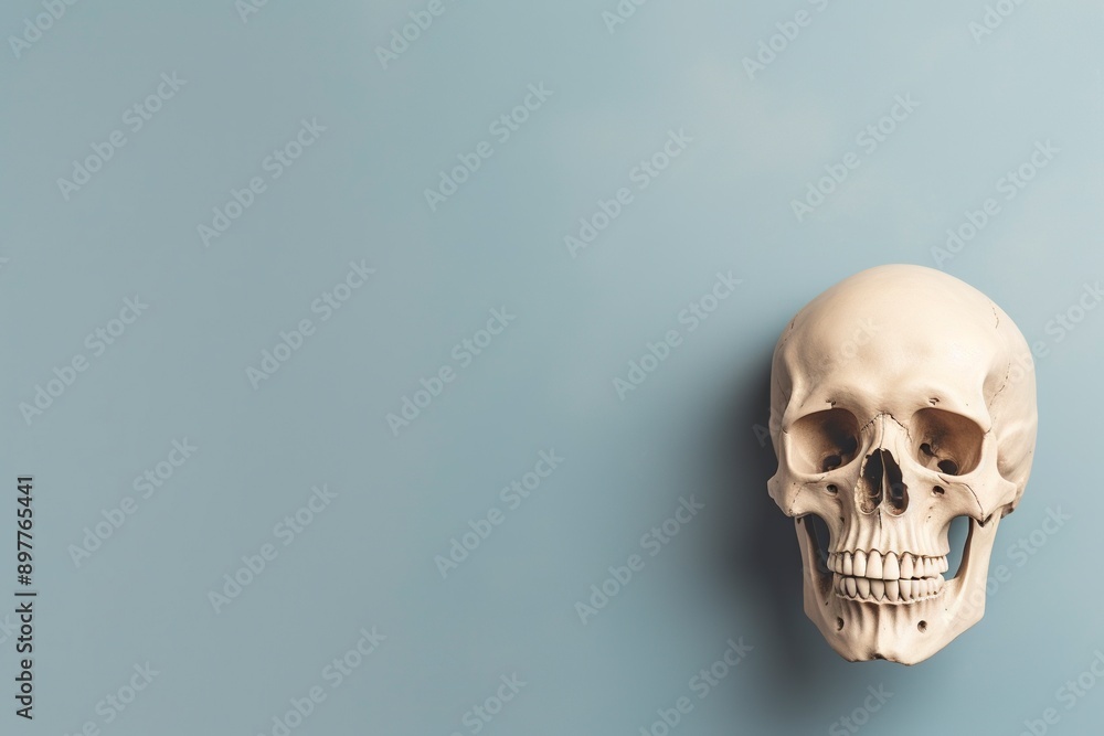 Fototapeta premium human skull with plain background, copy space, generative ai