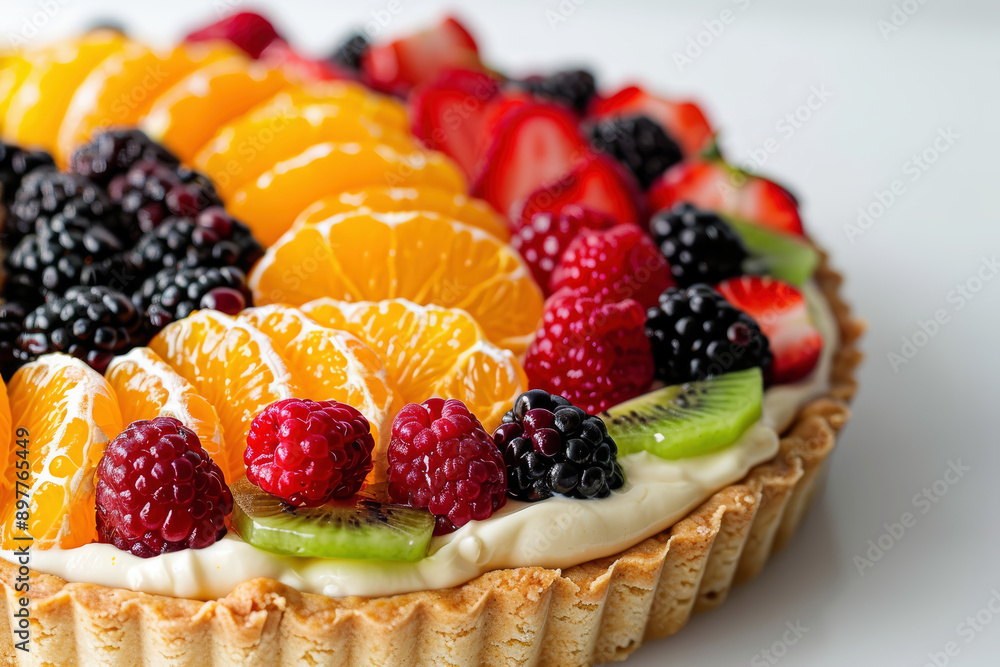 Fresh and Colorful Fruit Tart with Berries, Kiwi, and Peaches Fresh and Colorful Fruit Tart with Berries, Kiwi, and Peaches