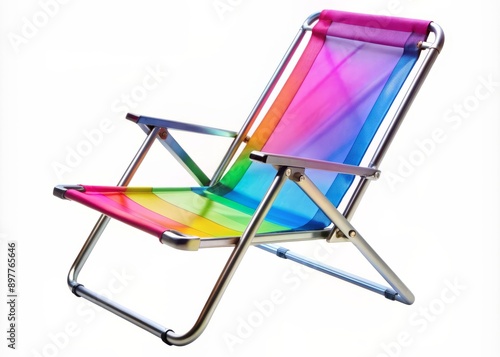 A sleek, compact, and portable folding pool chair with vibrant colors and ergonomic design, isolated on a transparent background, perfect for relaxation settings. photo